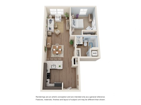 1 Bed 1 Bath Floor Plan at Atlantic Pointe, Brunswick, ME